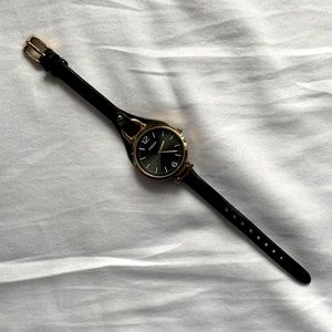 Fossil Black and Gold Leather Watch